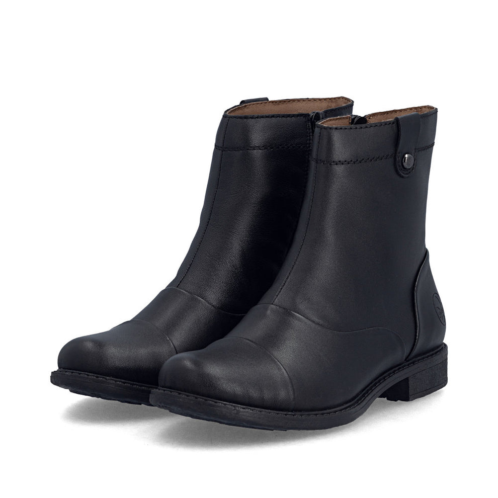 Rieker W Leather Ankle Boot Zip Black - 74858-00