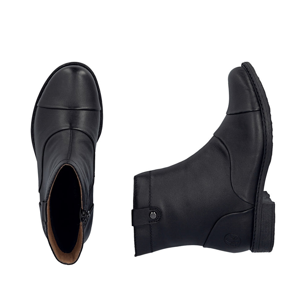 Rieker W Leather Ankle Boot Zip Black - 74858-00