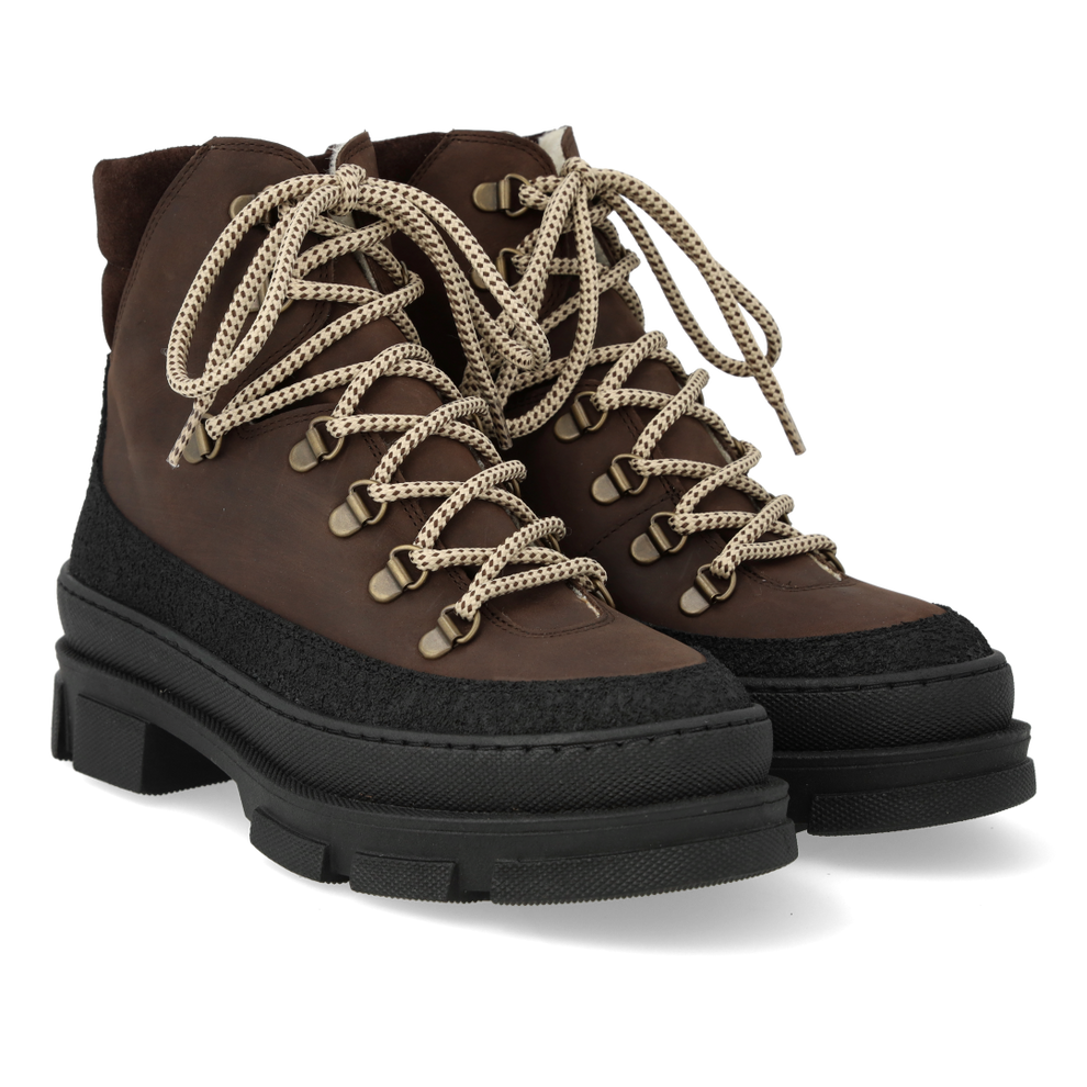 Angulus W Lace-Up Boot With Wool Lining Black/Dark Brown/Dark Brown