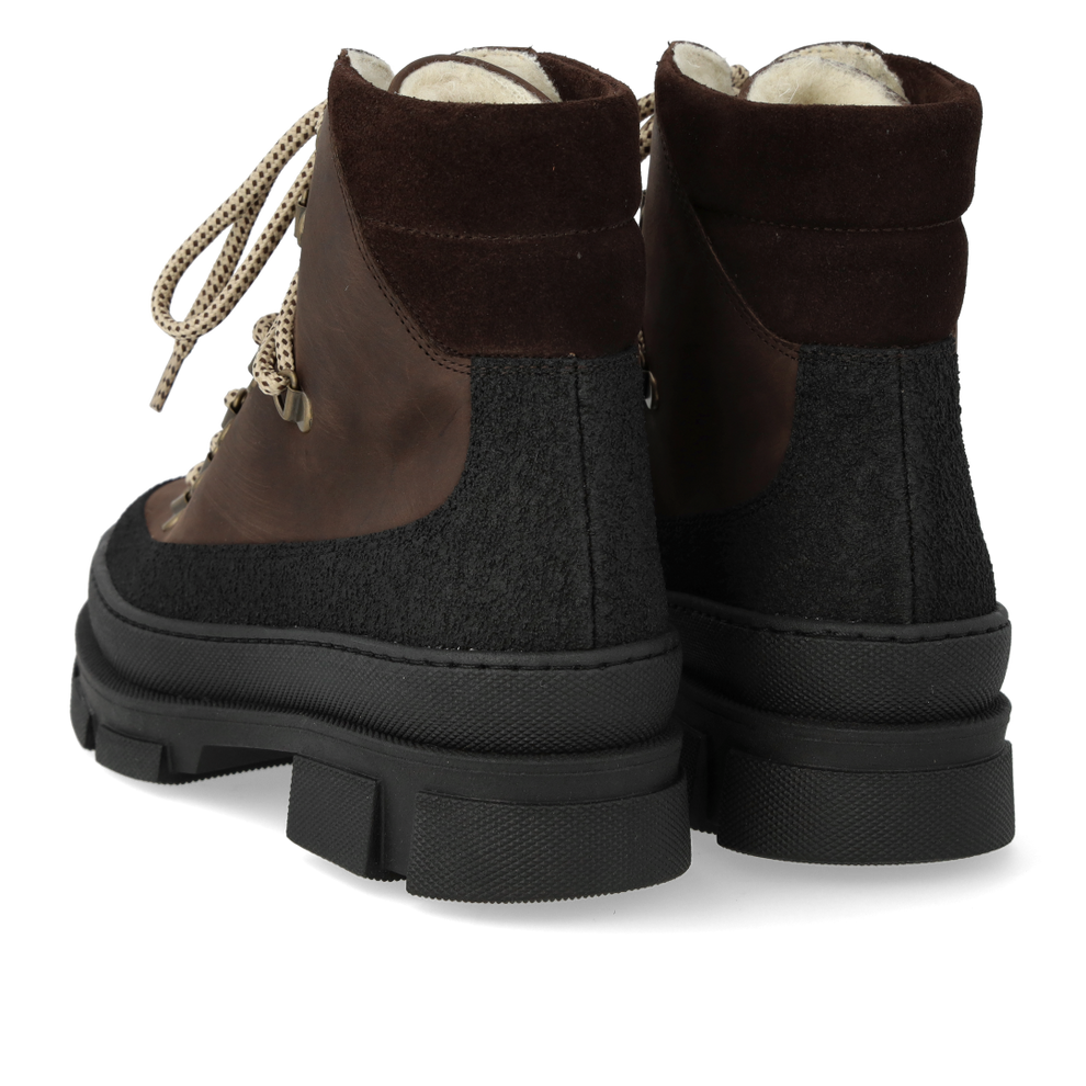 Angulus W Lace-Up Boot With Wool Lining Black/Dark Brown/Dark Brown