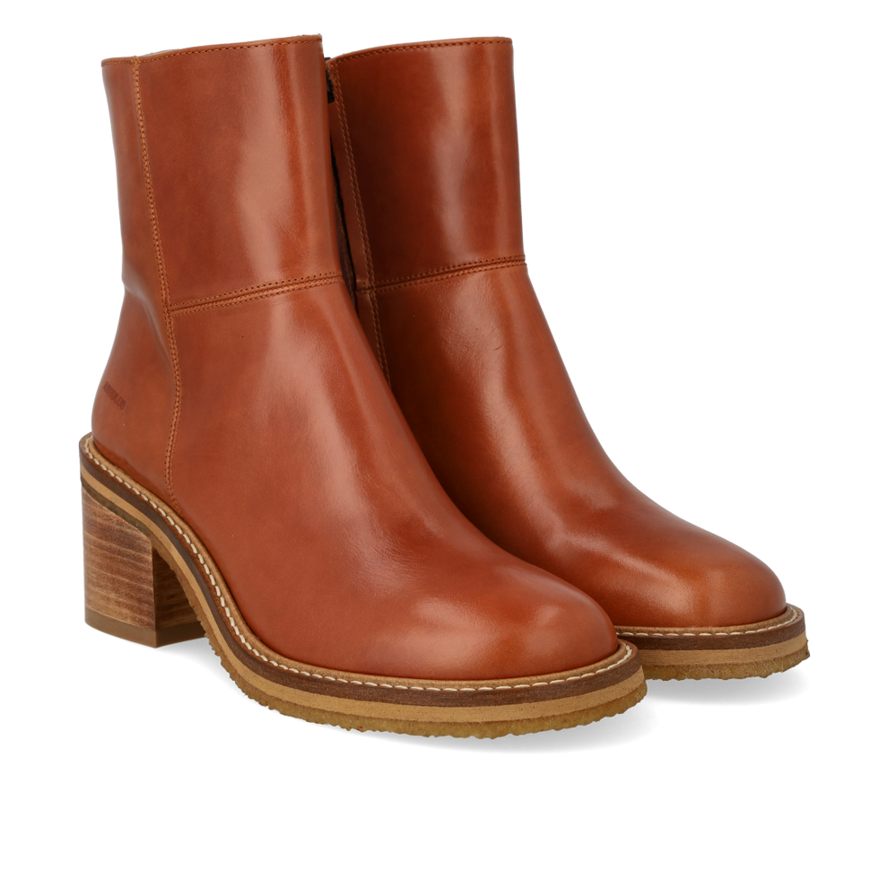 Angulus W Block Heel Boot With Zipper Cognac Brown