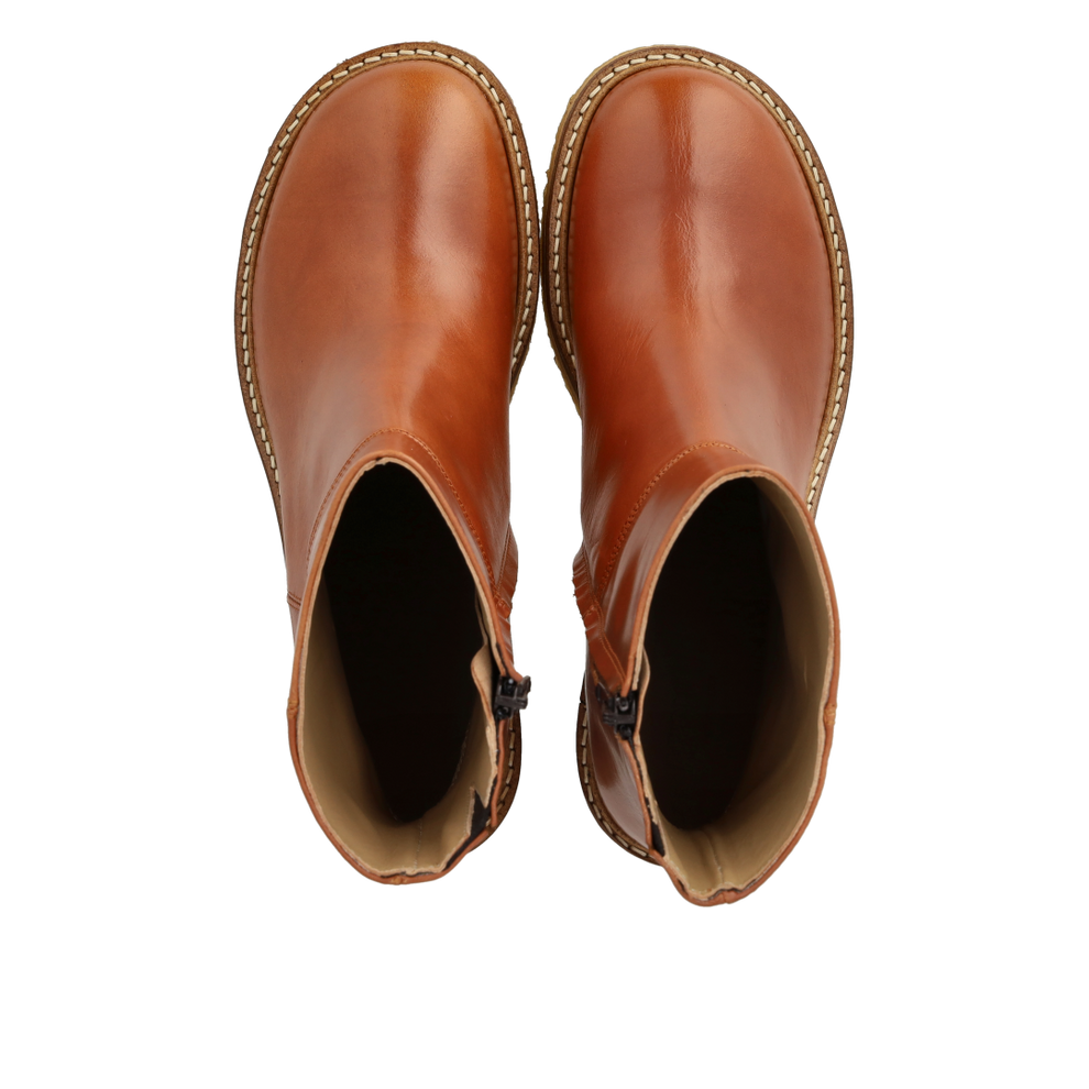 Angulus W Block Heel Boot With Zipper Cognac Brown