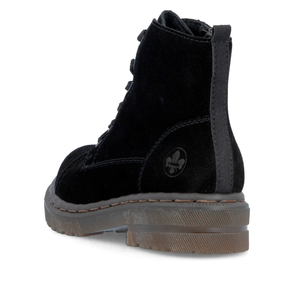 Rieker W Suede Leather Lace Boot Black - 78202-01