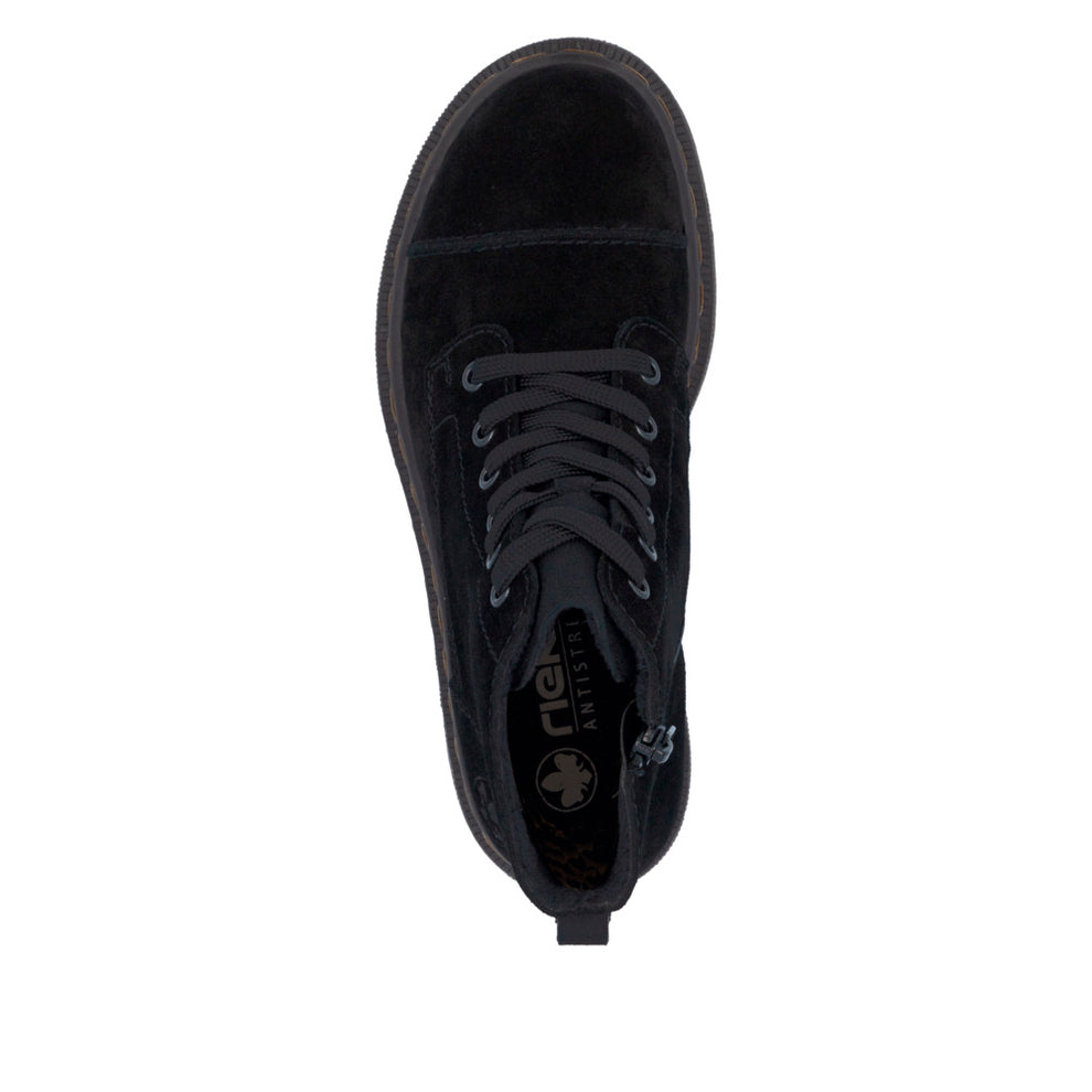 Rieker W Suede Leather Lace Boot Black - 78202-01