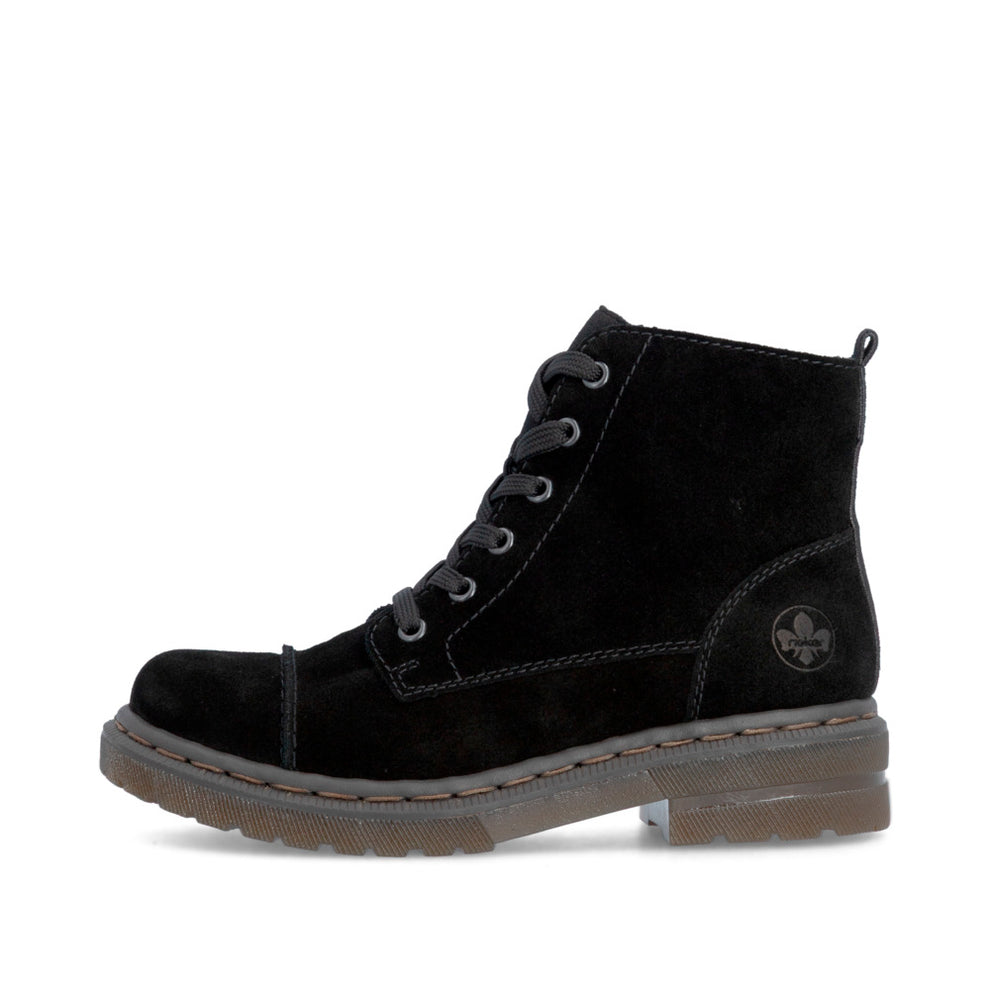 Rieker W Suede Leather Lace Boot Black - 78202-01