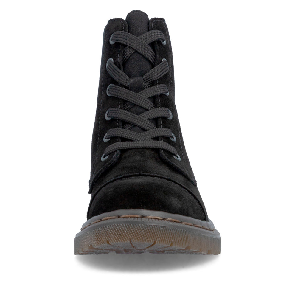 Rieker W Suede Leather Lace Boot Black - 78202-01