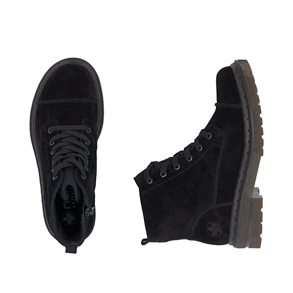 Rieker W Suede Leather Lace Boot Black - 78202-01
