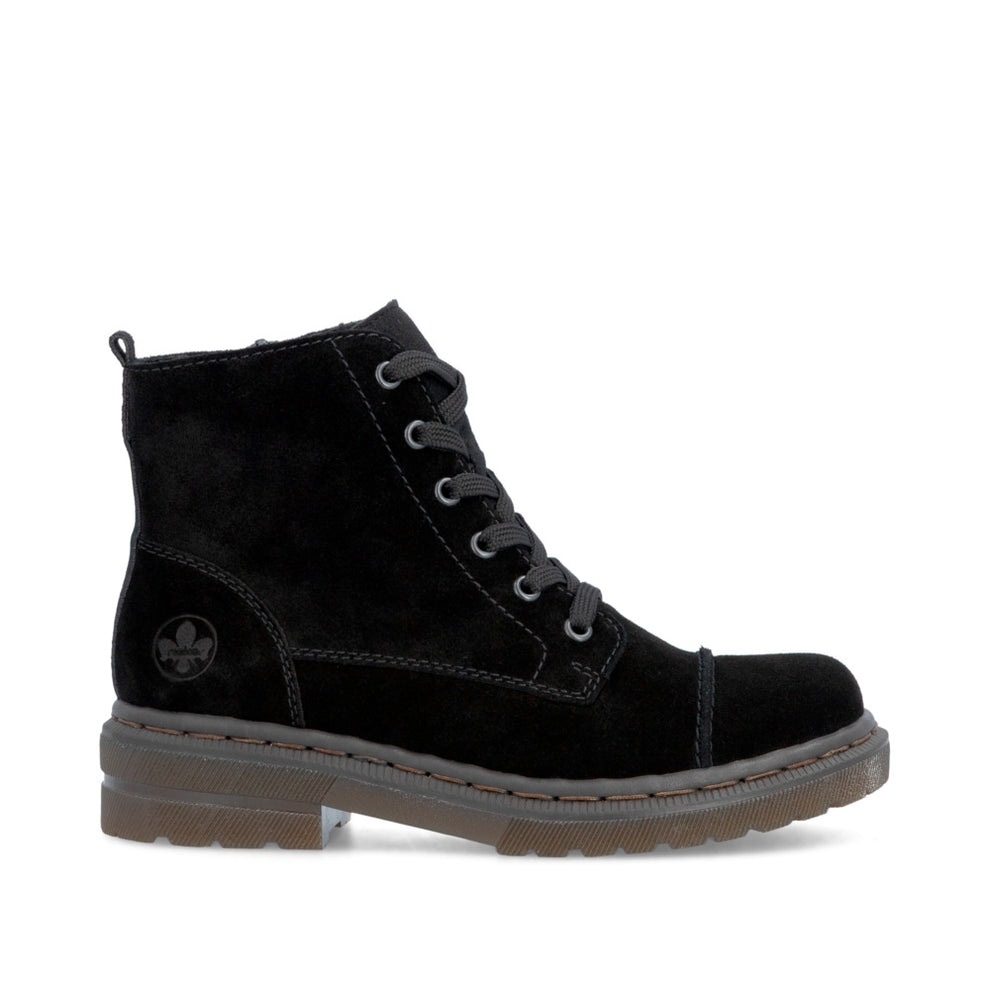 Rieker W Suede Leather Lace Boot Black - 78202-01