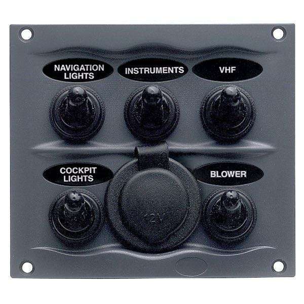 BEP Stænktæt el-panel med 5 kontakter og el-udtag, 12V