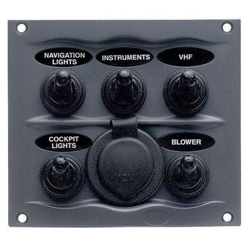 BEP Stænktæt el-panel med 5 kontakter og el-udtag, 12V
