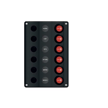 "Wave" elpanel med 6 kontakter m/LED og automatsikring, 12V
