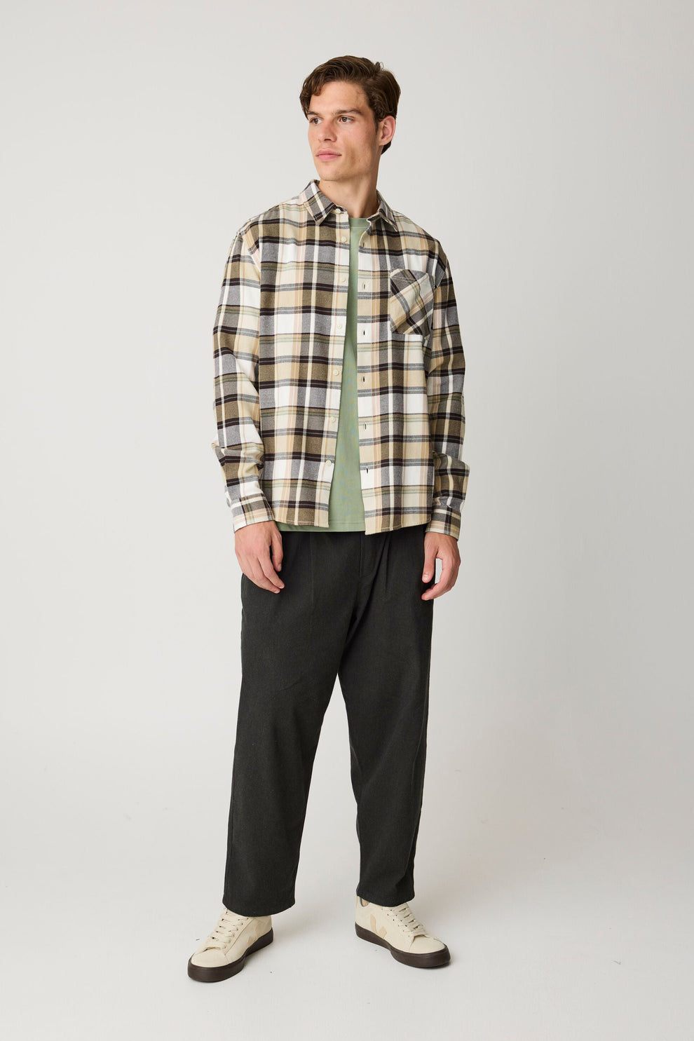 Knowledge Cotton Apparel M Checked Flannel Shirt 7026 Brown Check