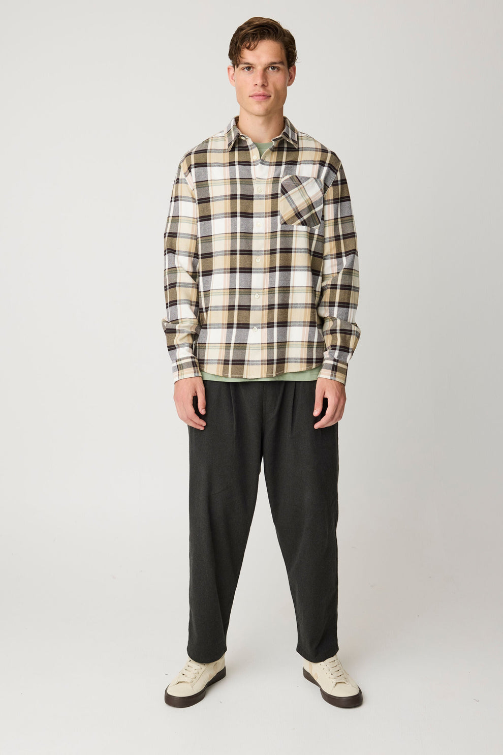 Knowledge Cotton Apparel M Checked Flannel Shirt 7026 Brown Check