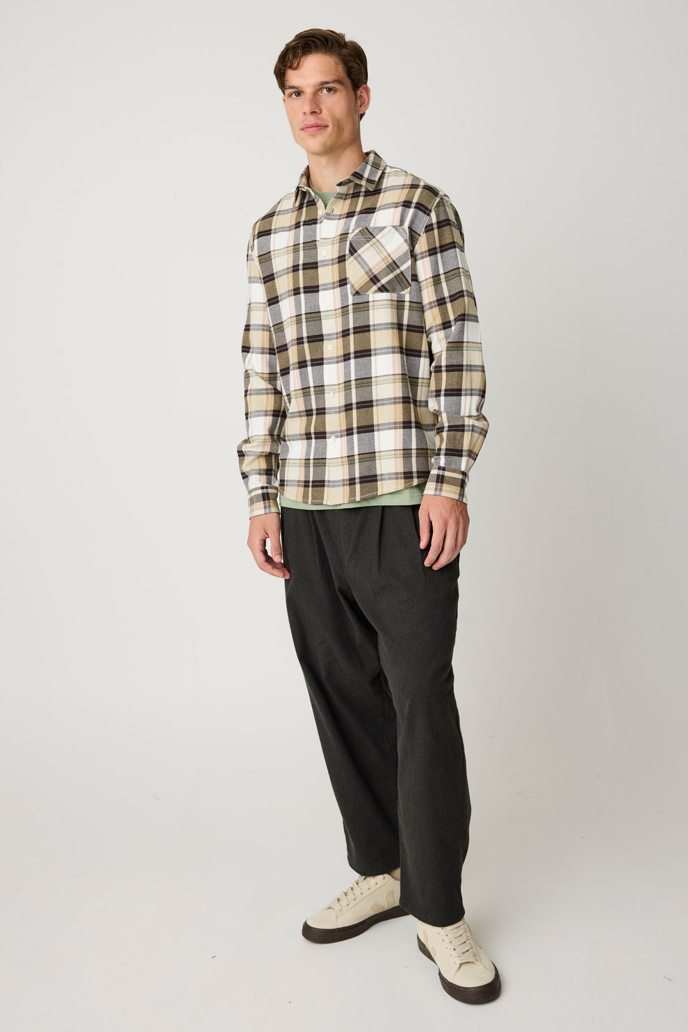 Knowledge Cotton Apparel M Checked Flannel Shirt 7026 Brown Check