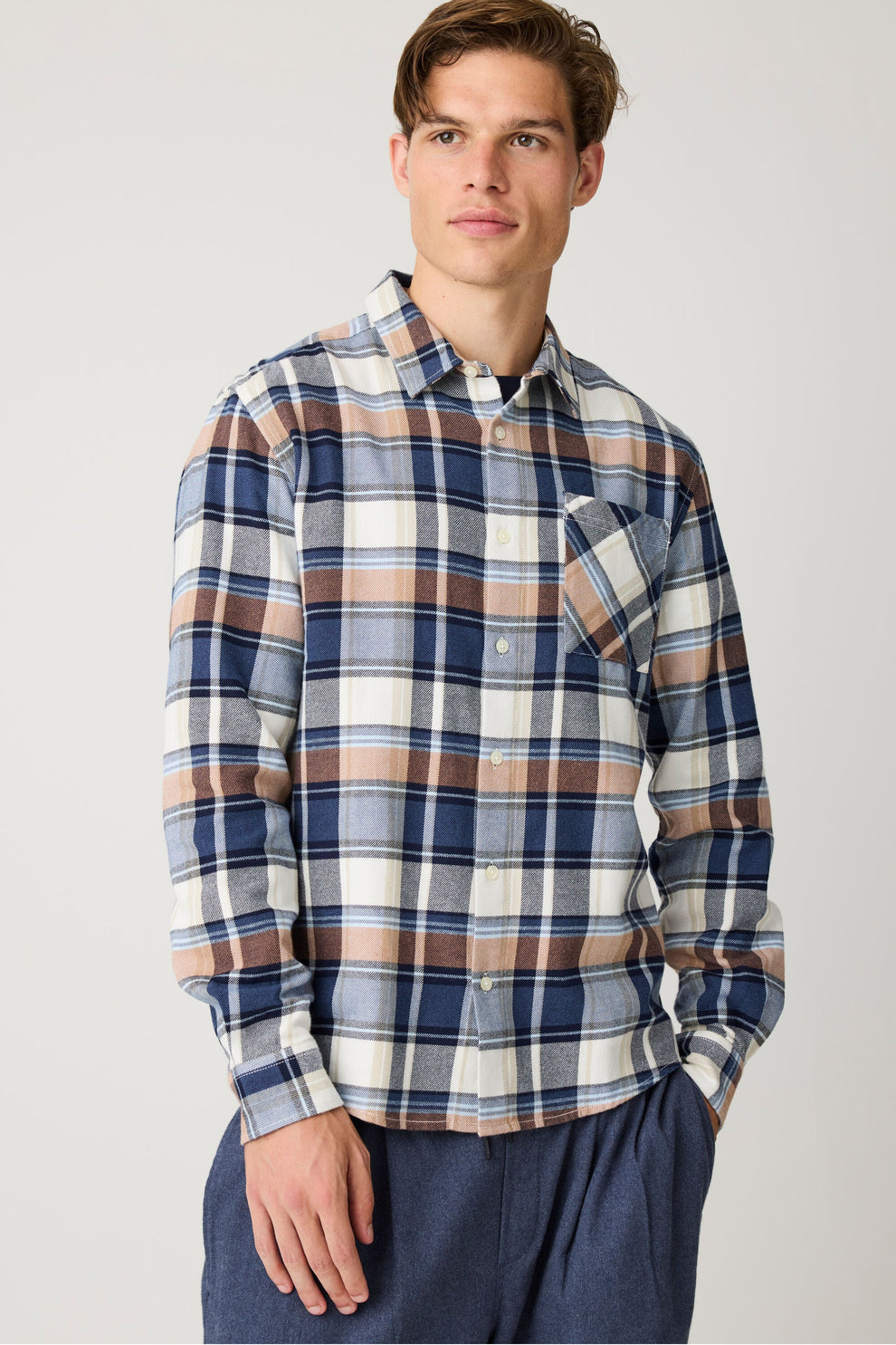 Knowledge Cotton Apparel M Checked Flannel Shirt 7036 Navy