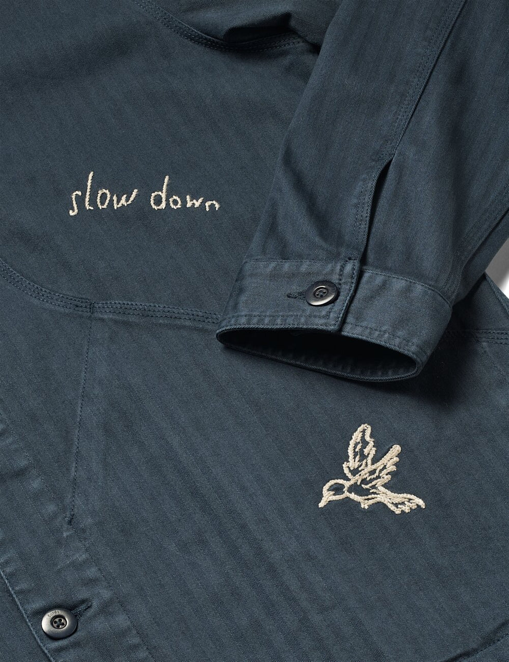 Forét Berry Herringbone Embroidery Overshirt Navy