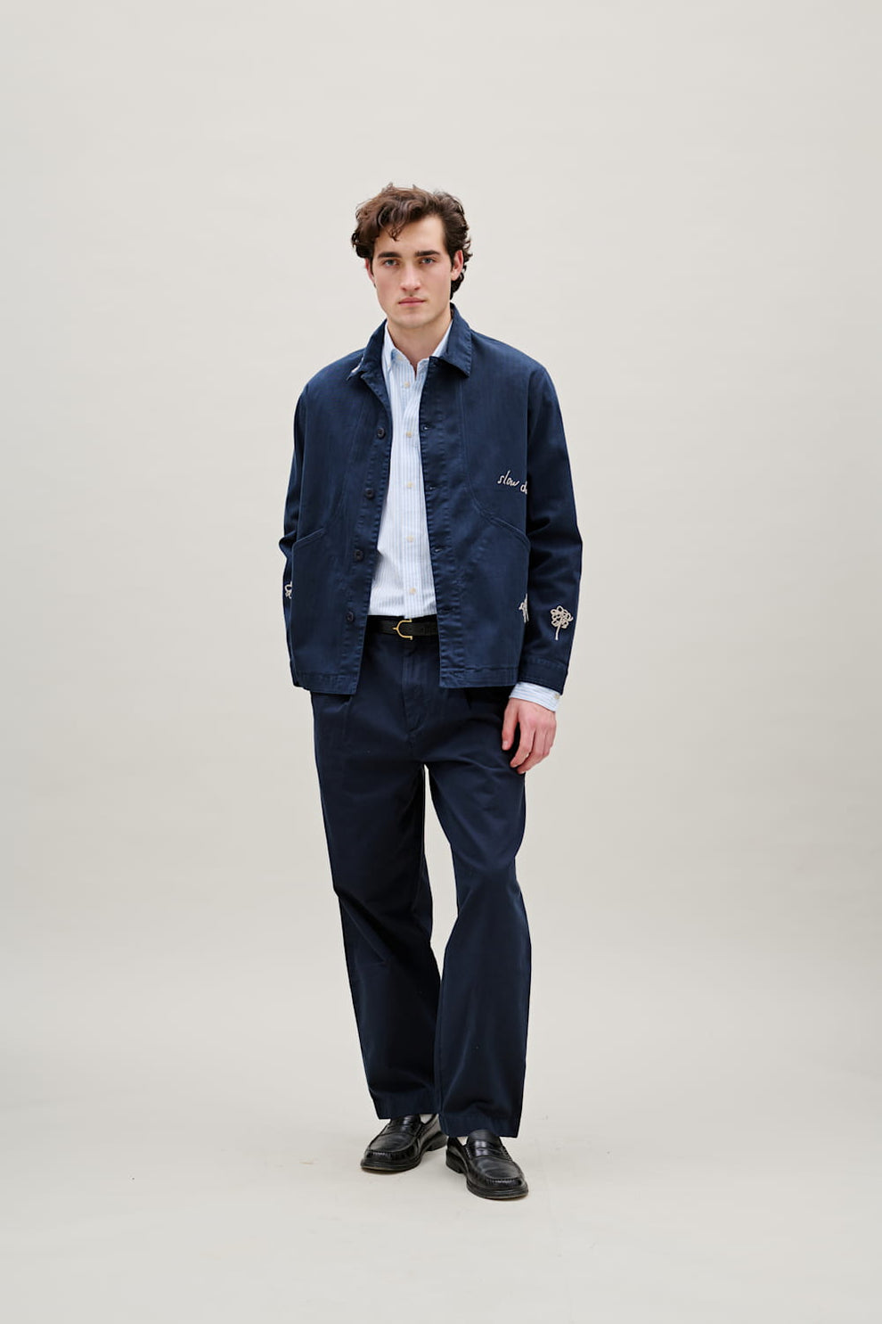 Forét Berry Herringbone Embroidery Overshirt Navy