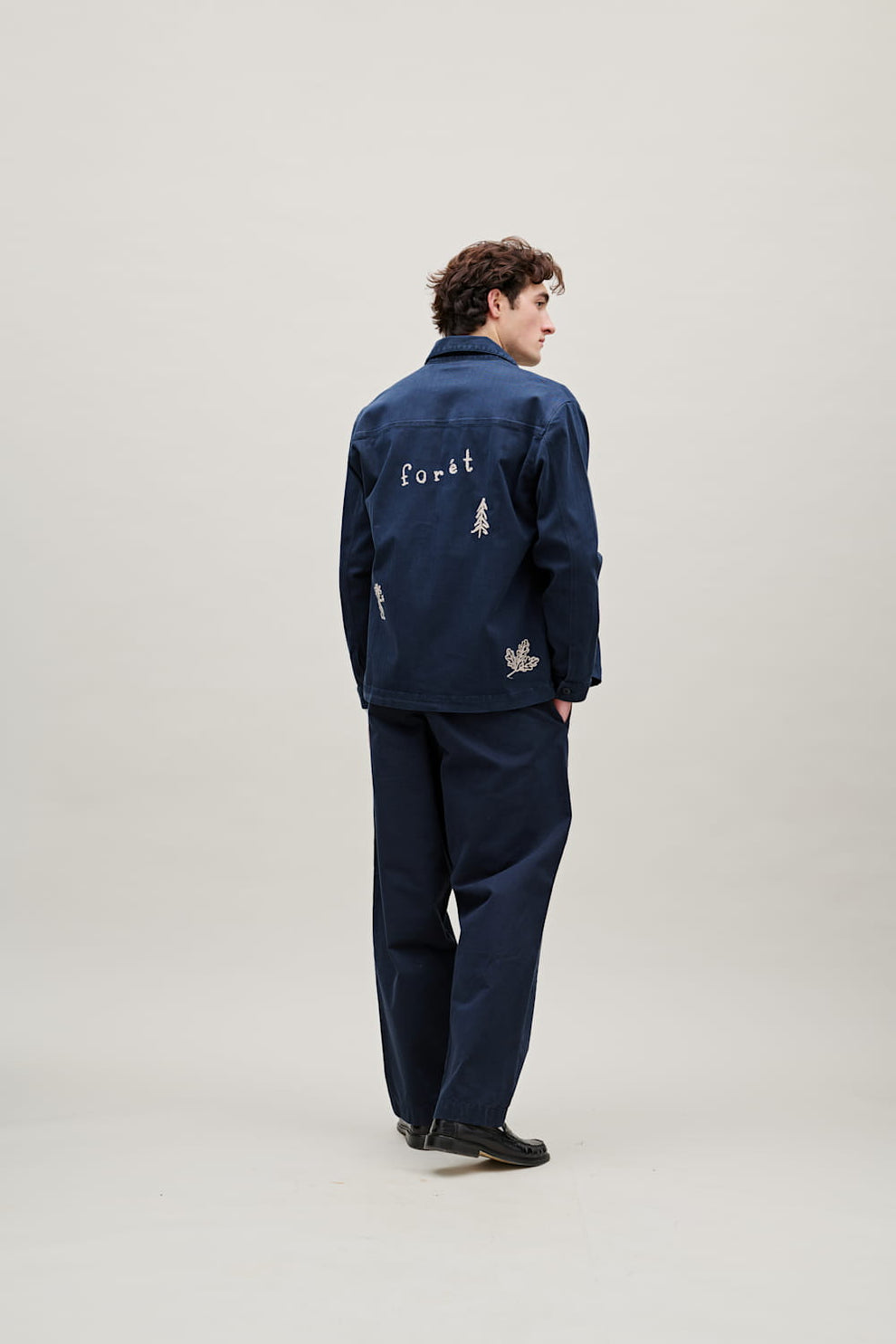 Forét Berry Herringbone Embroidery Overshirt Navy
