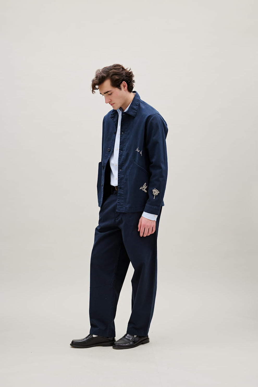 Forét Berry Herringbone Embroidery Overshirt Navy
