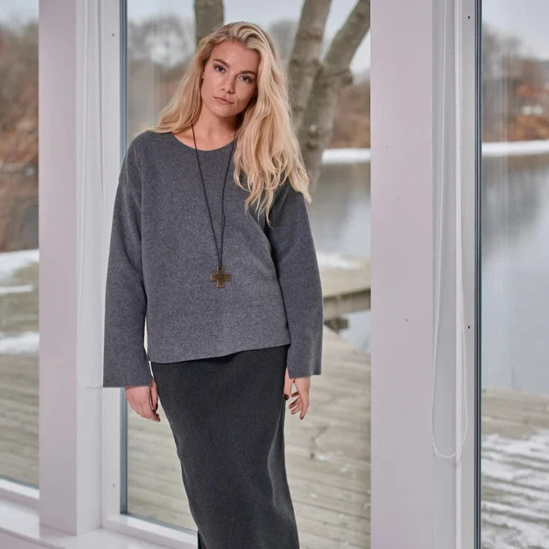Henriette Steffensen W Bluse m Halskæde Grå