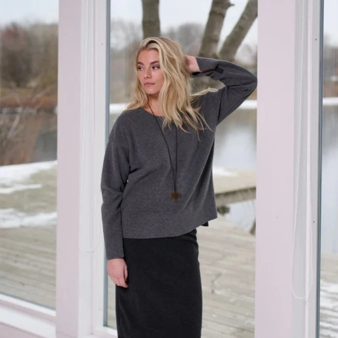 Henriette Steffensen W Bluse m Halskæde Grå