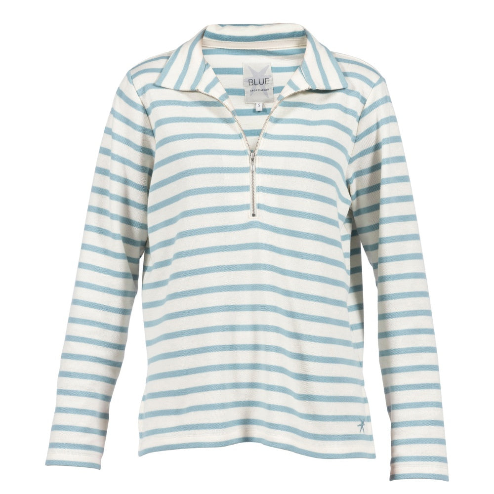 Blue Sportswaer W Barbara Striped Half Zip Polo Blouse Ecru w Sea