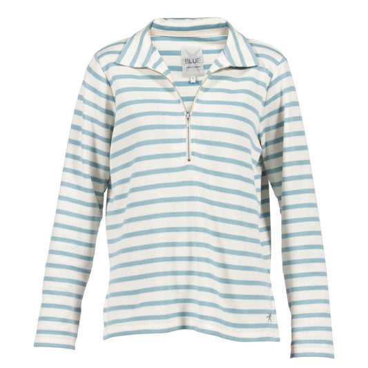 Blue Sportswaer W Barbara Striped Half Zip Polo Blouse Ecru w Sea