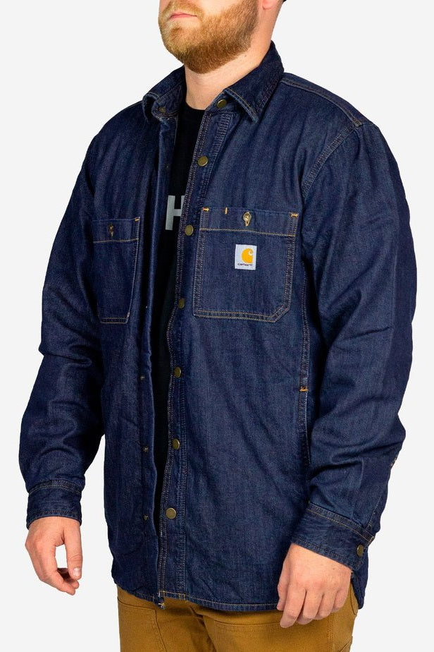 Carhartt M Relaxed Fit Denim Fleece Lined Snap Front Shirt Jacket