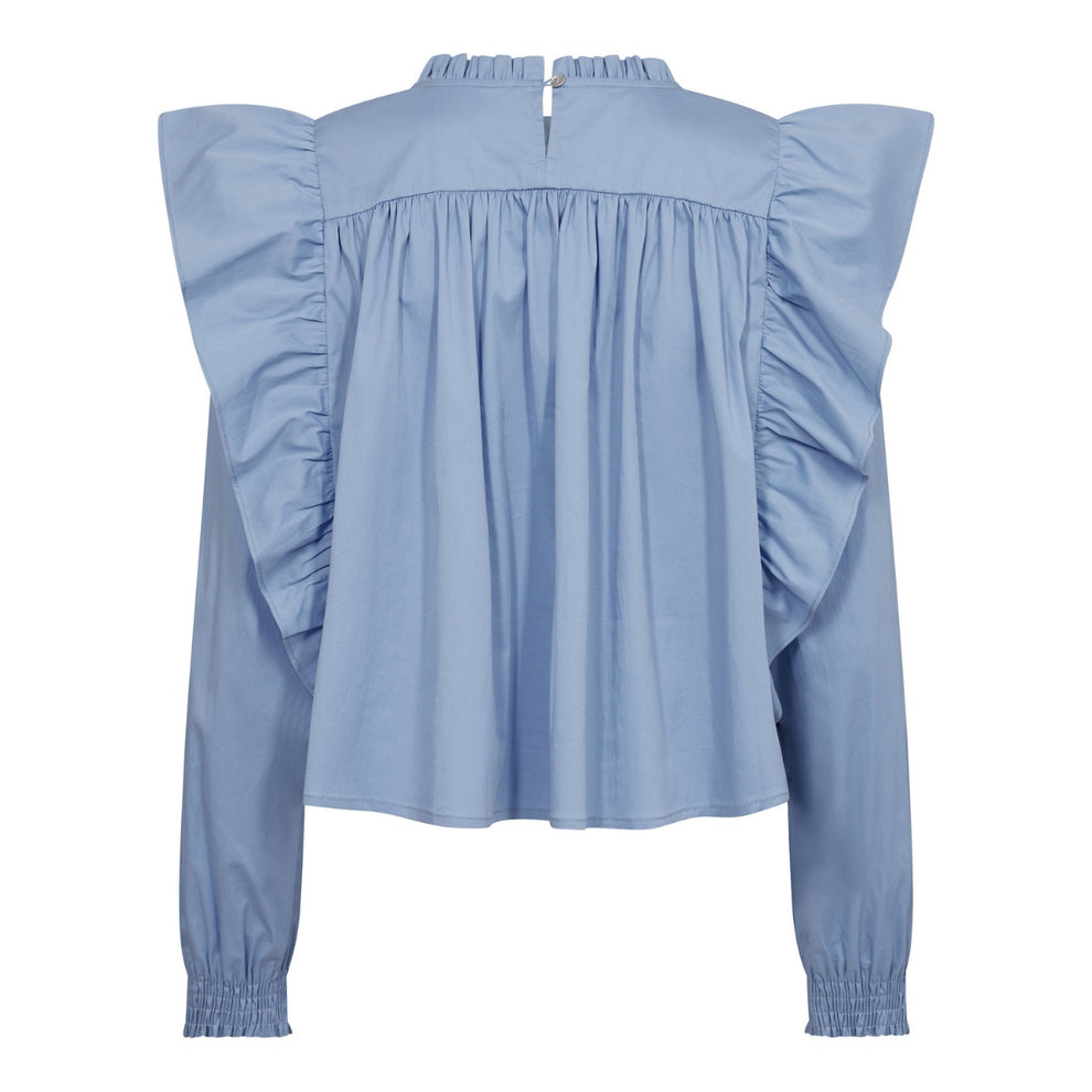 Co'couture W Cotton Crisp Frill Blouse Sky Blue
