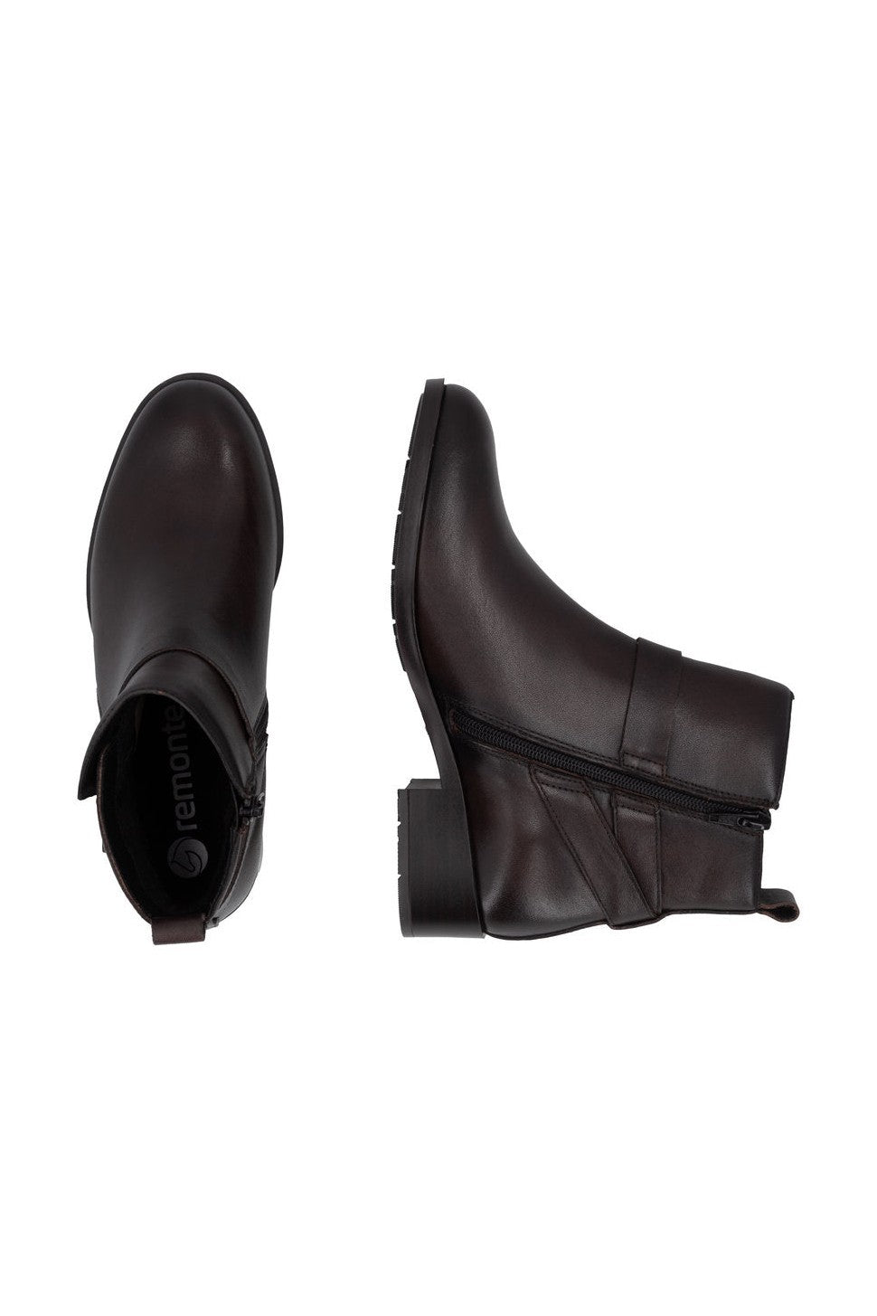 Rieker W Leather Ankle Boot Zip Brown - D3U72-25