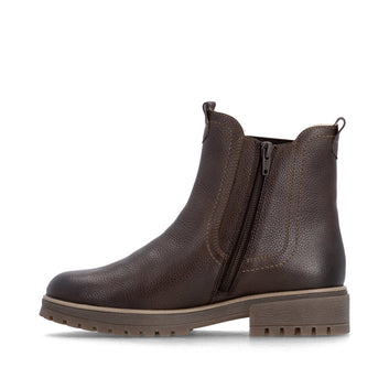 Rieker W Leather Ankle Boot Zip Brown - D3W73-25