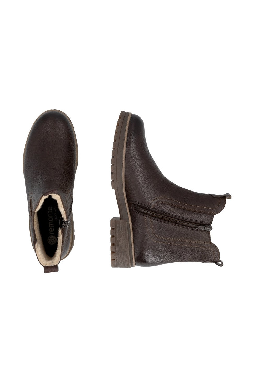 Rieker W Leather Ankle Boot Zip Brown - D3W73-25