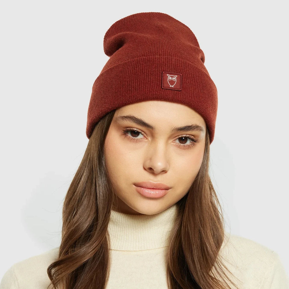 Knowledge Cotton Apparel M Double Layer Wool Beanie Fired Brick