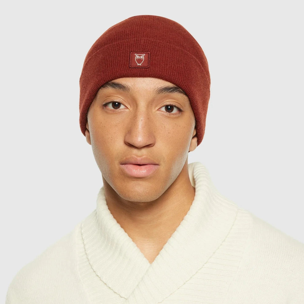 Knowledge Cotton Apparel M Double Layer Wool Beanie Fired Brick