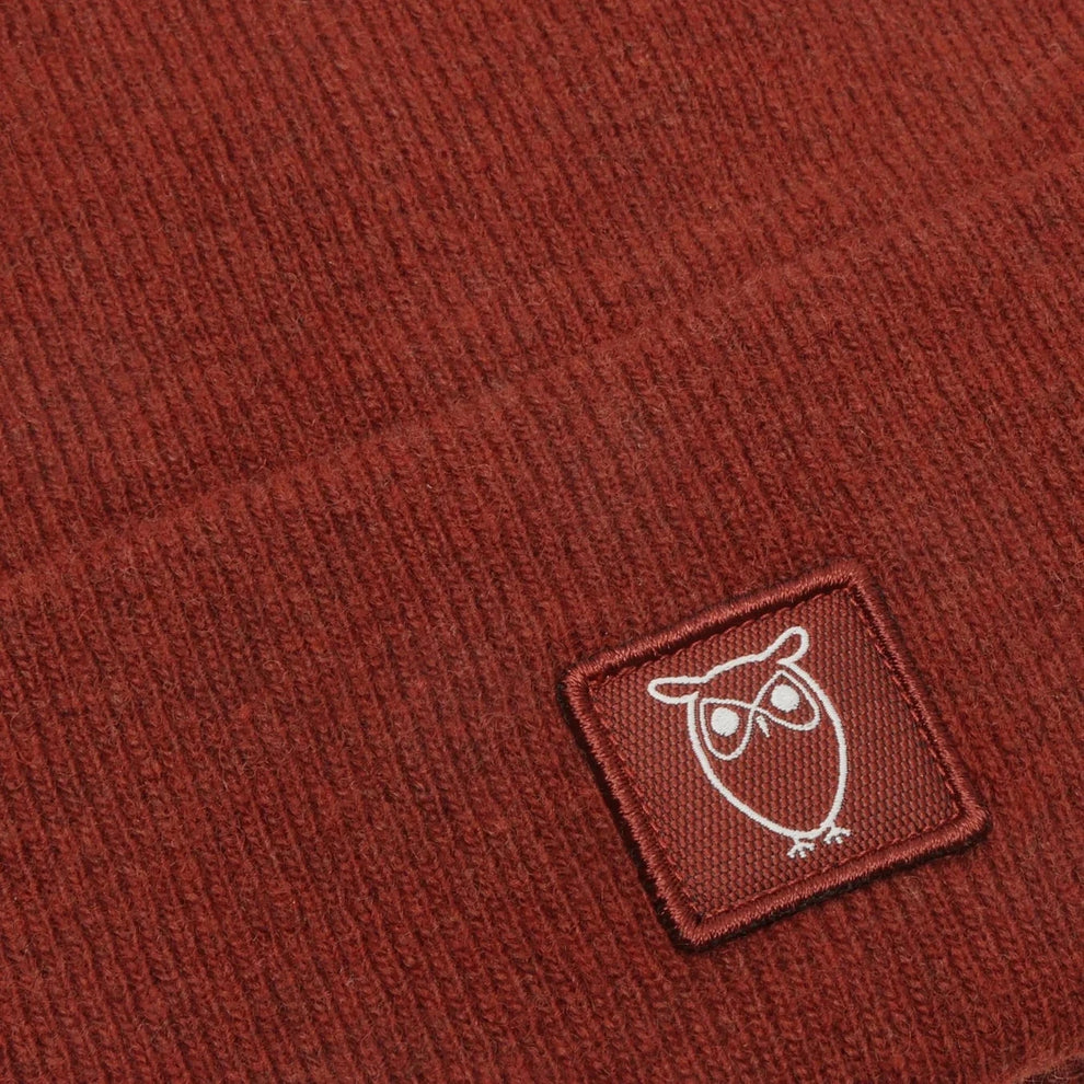Knowledge Cotton Apparel M Double Layer Wool Beanie Fired Brick