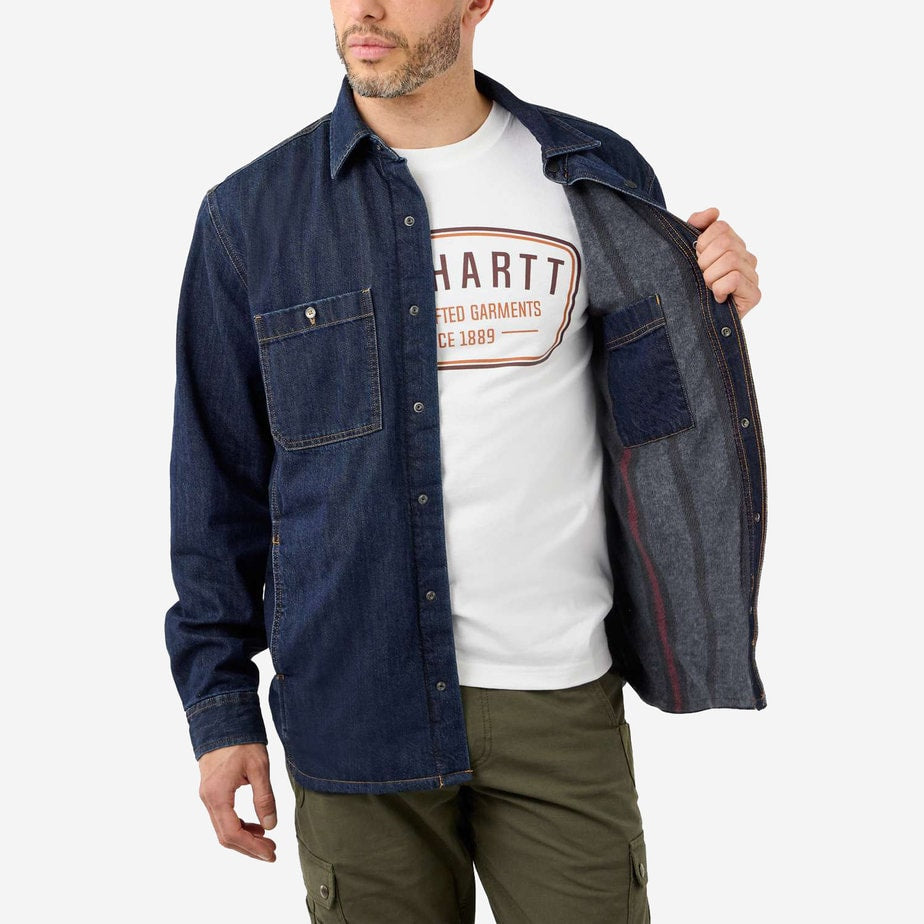 Carhartt M Relaxed Fit Denim Fleece Lined Snap Front Shirt Jacket