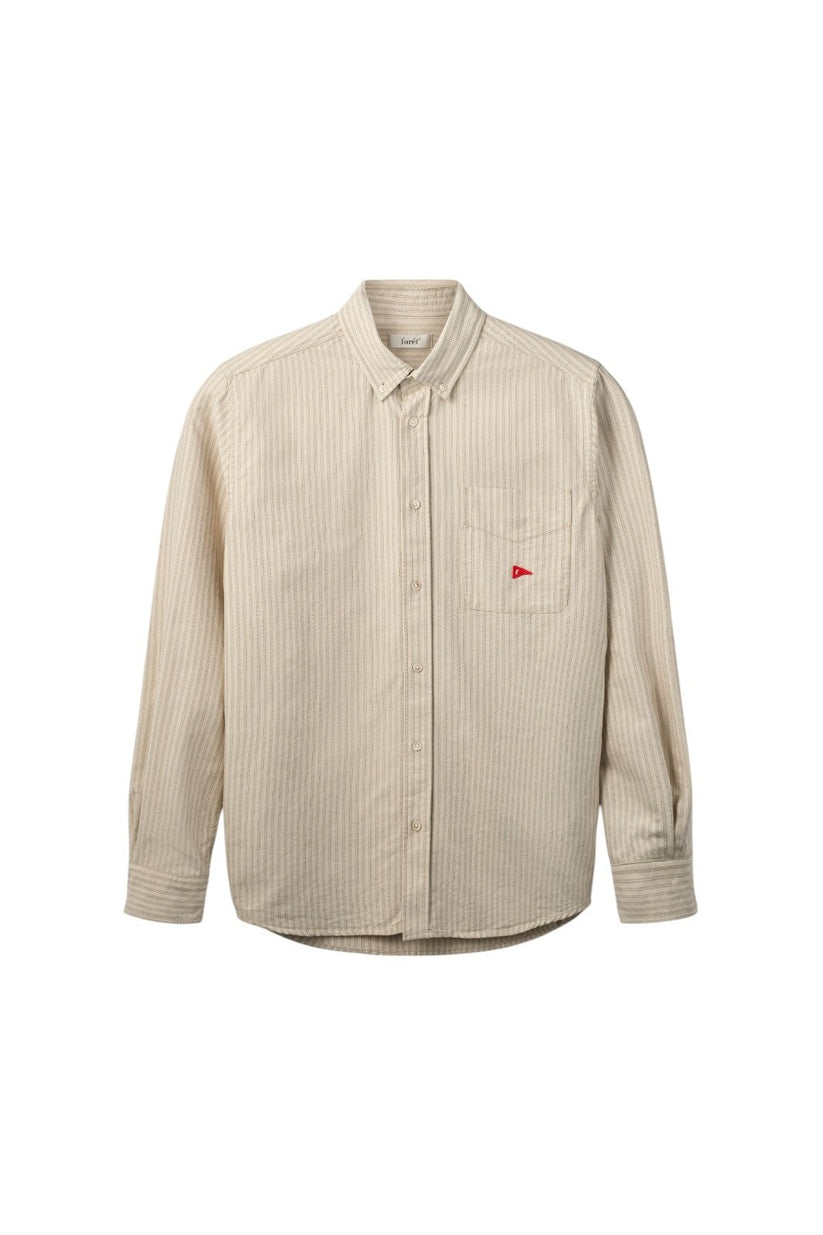 Forét  Flag Regular Fit Pocket Oxford Shirt Taupe Stripe