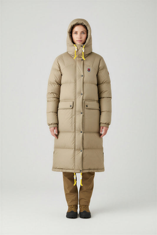 Fjällräven W Expedition Long Dunfrakke Fossil - simple full front