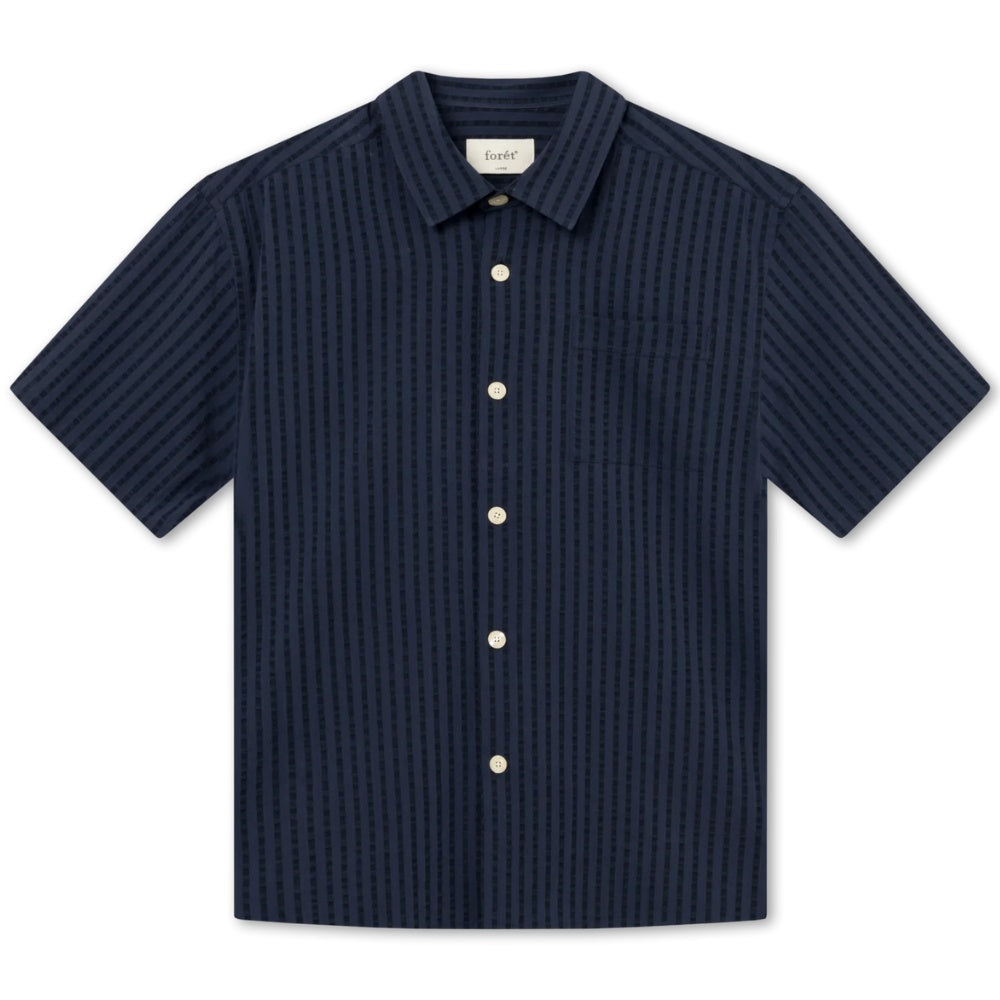 Forét M Vole Seersucker SS Shirt Navy PRIS MANGLER