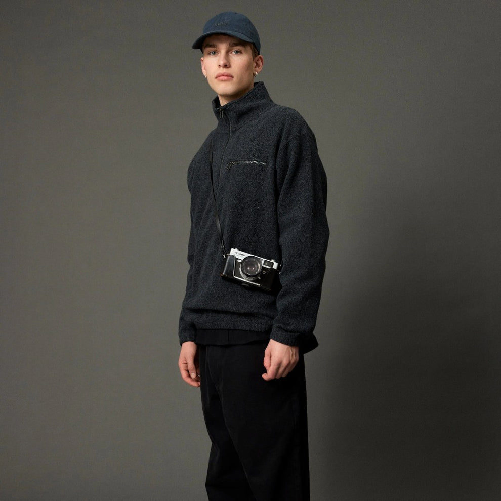 Forét M Elm Half Zip Sweatshirt Dark Grey Melange