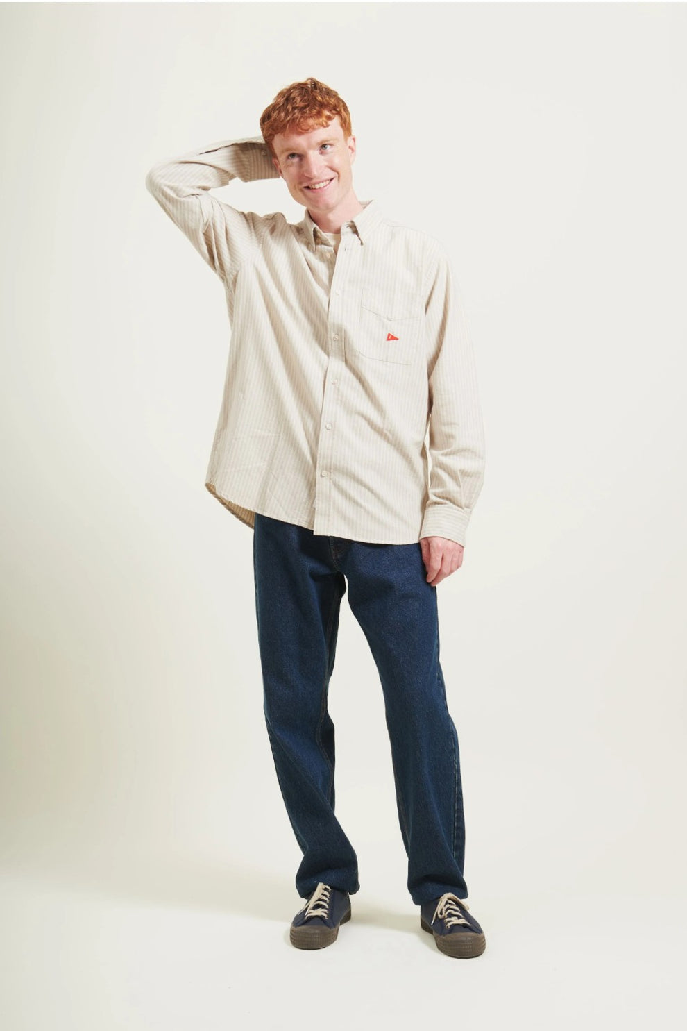Forét  Flag Regular Fit Pocket Oxford Shirt Taupe Stripe