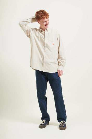 Forét  Flag Regular Fit Pocket Oxford Shirt Taupe Stripe