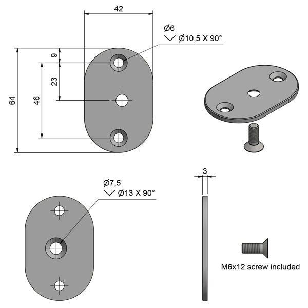 Roca oval skive til gribehåndtag inkl. skrue
