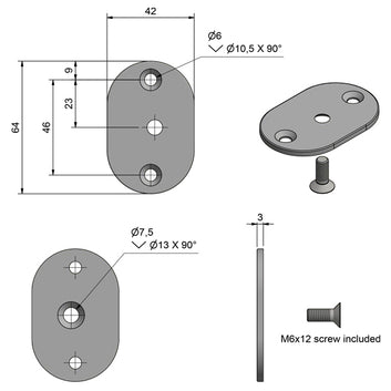 Roca oval skive til gribehåndtag inkl. skrue