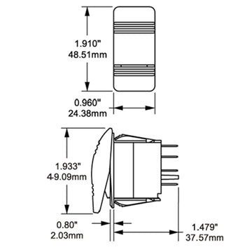 Blue Sea vandtæt kontakt ConturaIII DPDT (on)/off/on med LED