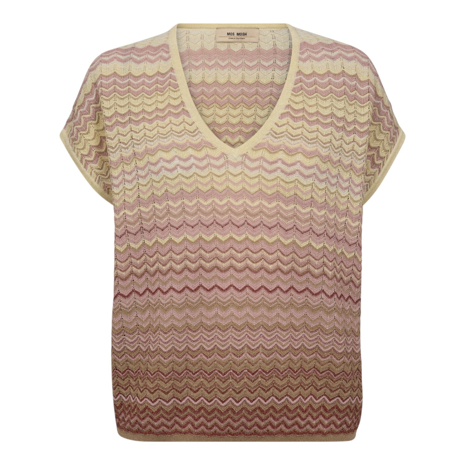 Mos Mosh W MMShani Zig Zag V-Neck Knit Powder Pink