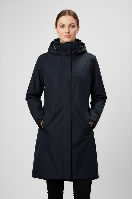 Helly Hansen W Aden Long Coat Navy - simple full front