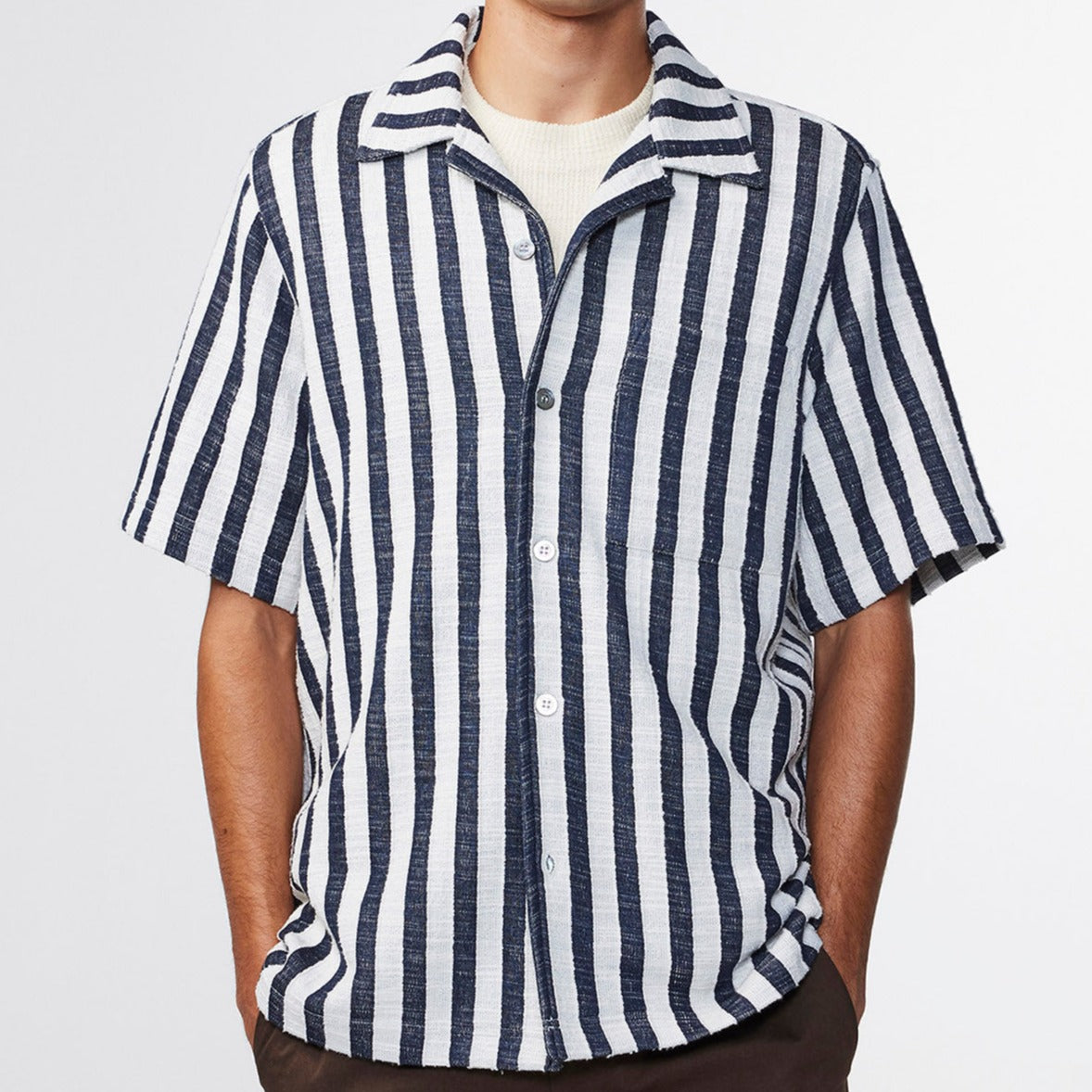 NN07 M Julio SS 3515 Skjorte Navy Stripe