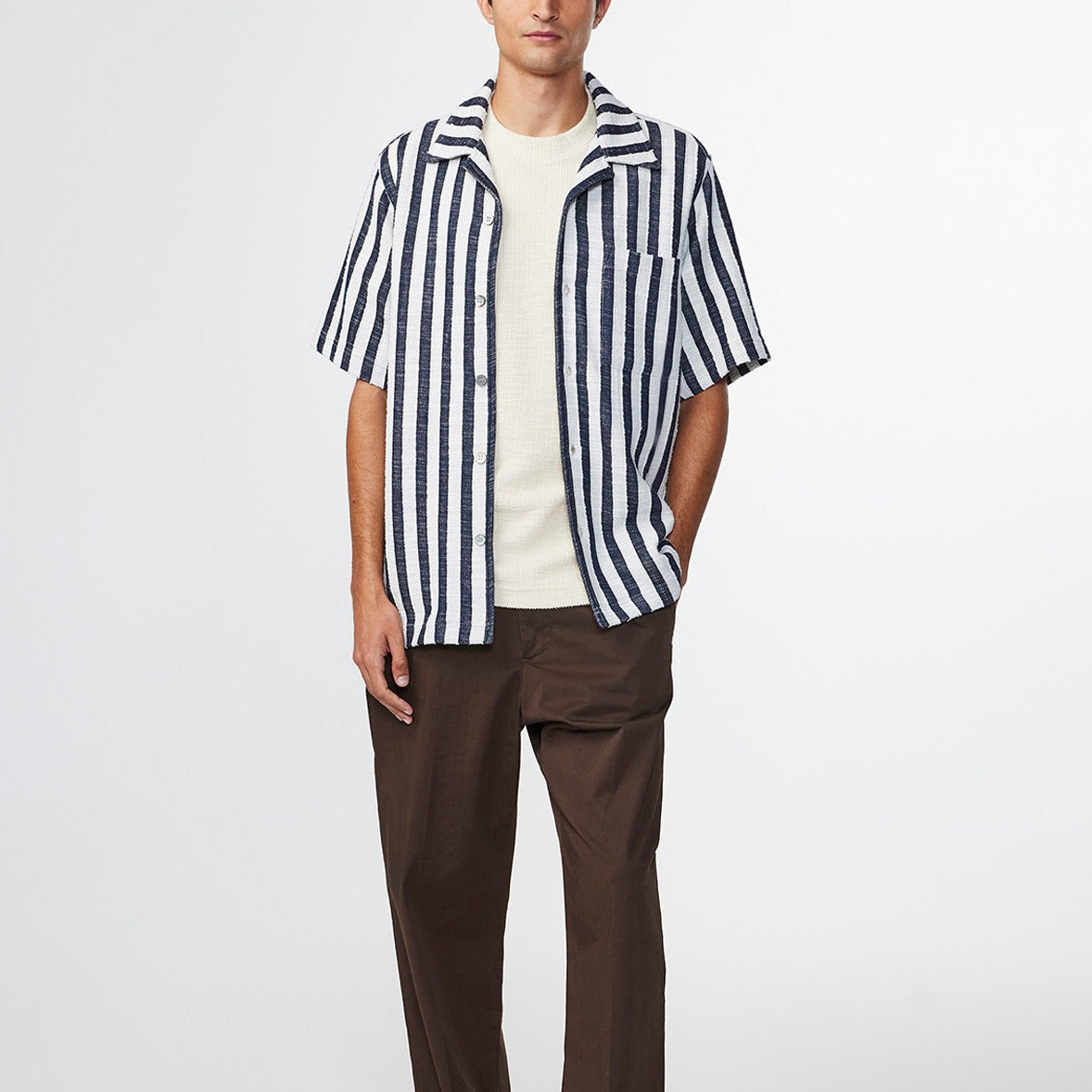 NN07 M Julio SS 3515 Skjorte Navy Stripe