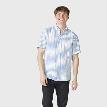 Klitmøller Collective M Dennis Short Striped Shirt Cream/Light Blue